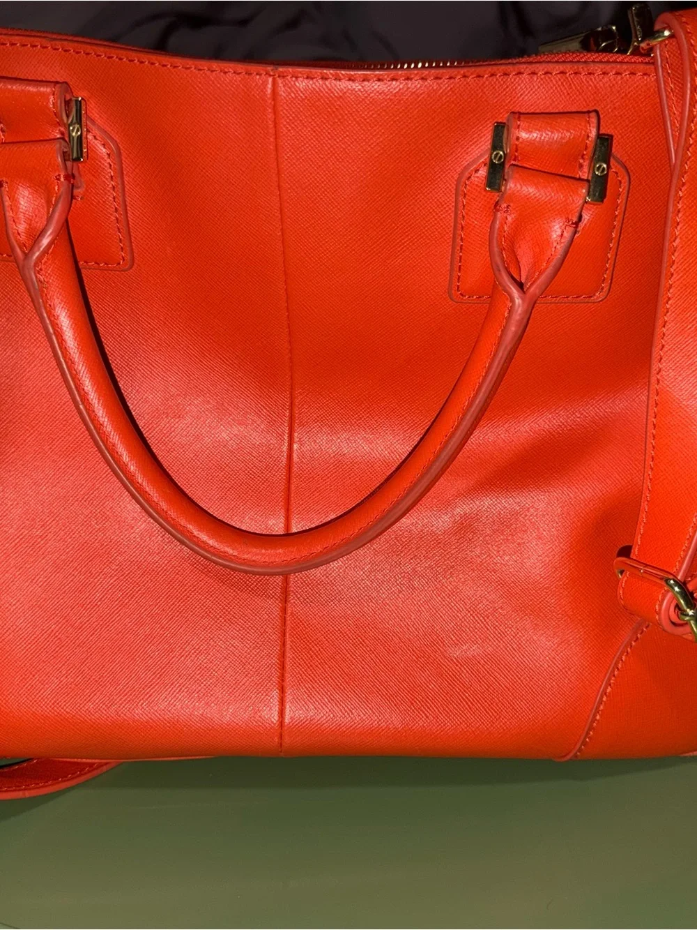 Tory Burch Orange Robinson Double Zip Top Handle Tote with Gold Logo